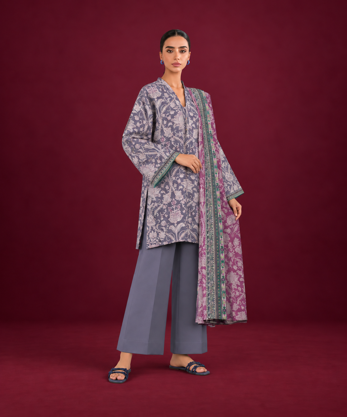Sapphire 3 PIECE Unstitched - PRINTED LINEN SUIT