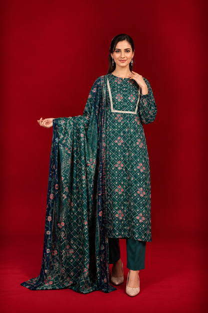 Nishat 3 Piece Unstitched Linen- Printed Suit