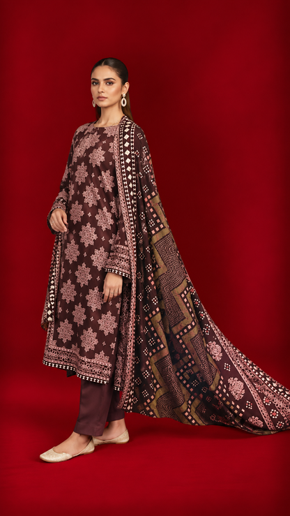 Nishat 3 Piece Unstitched Linen- Printed Suit