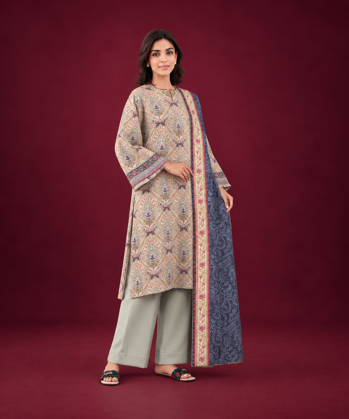 Sapphire 3 PIECE Unstitched - PRINTED LINEN SUIT