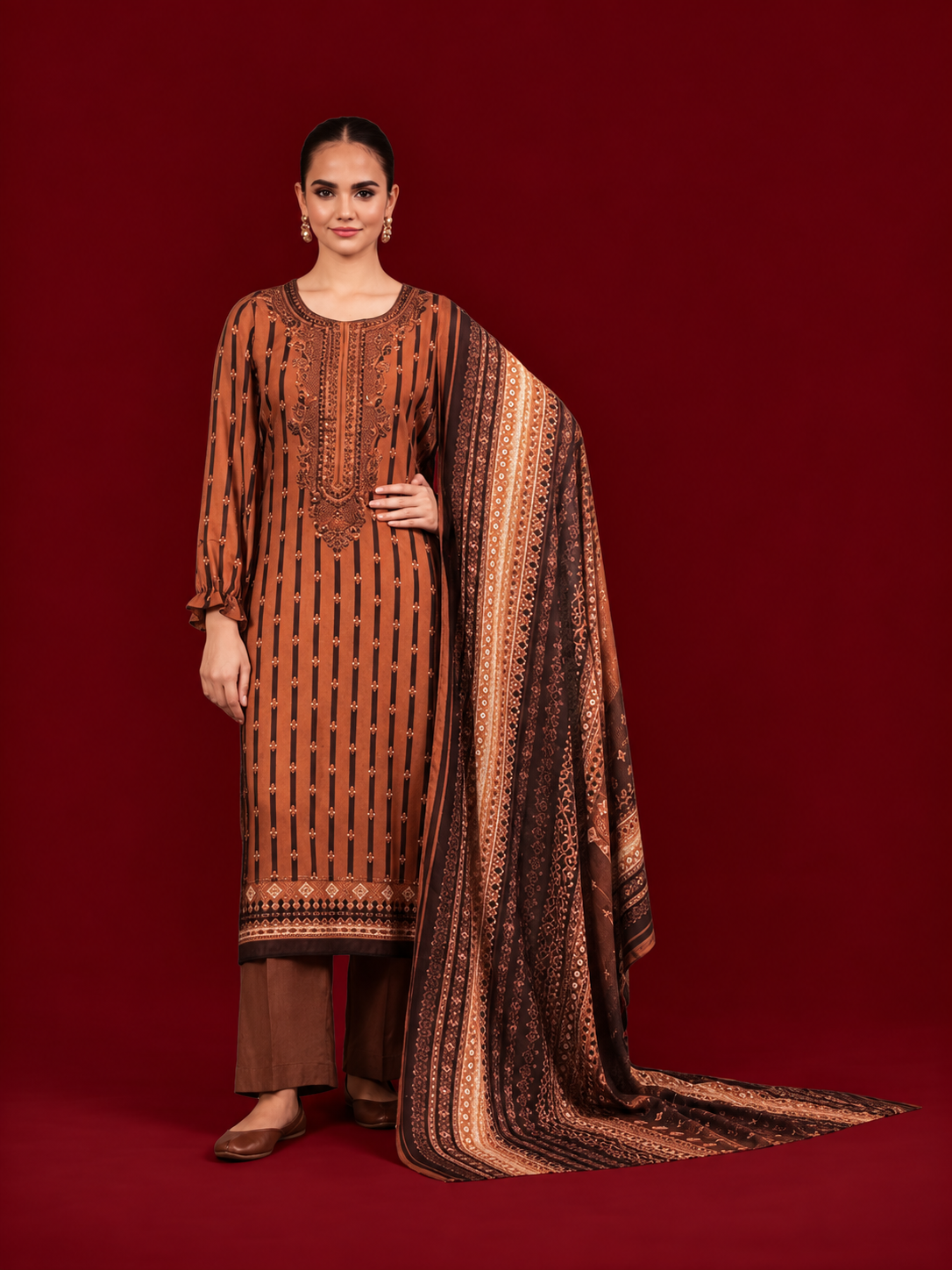 Nishat 3 Piece Unstitched Linen- Printed Embroidered Suit