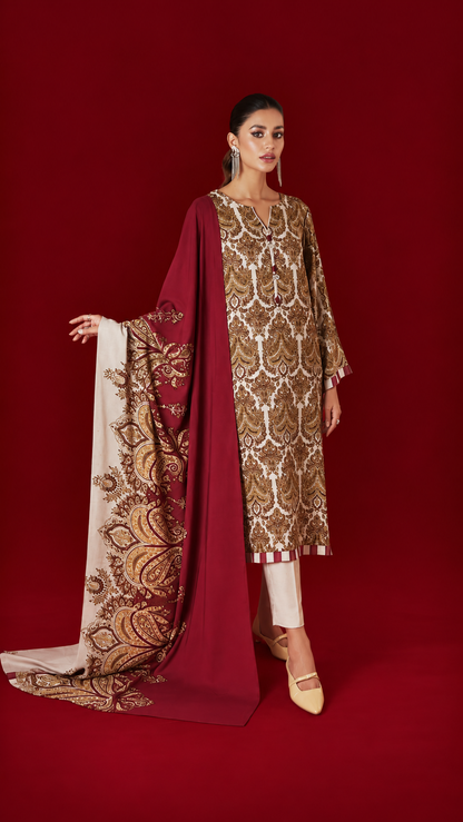 Nishat 3 Piece Unstitched Linen- Printed Suit