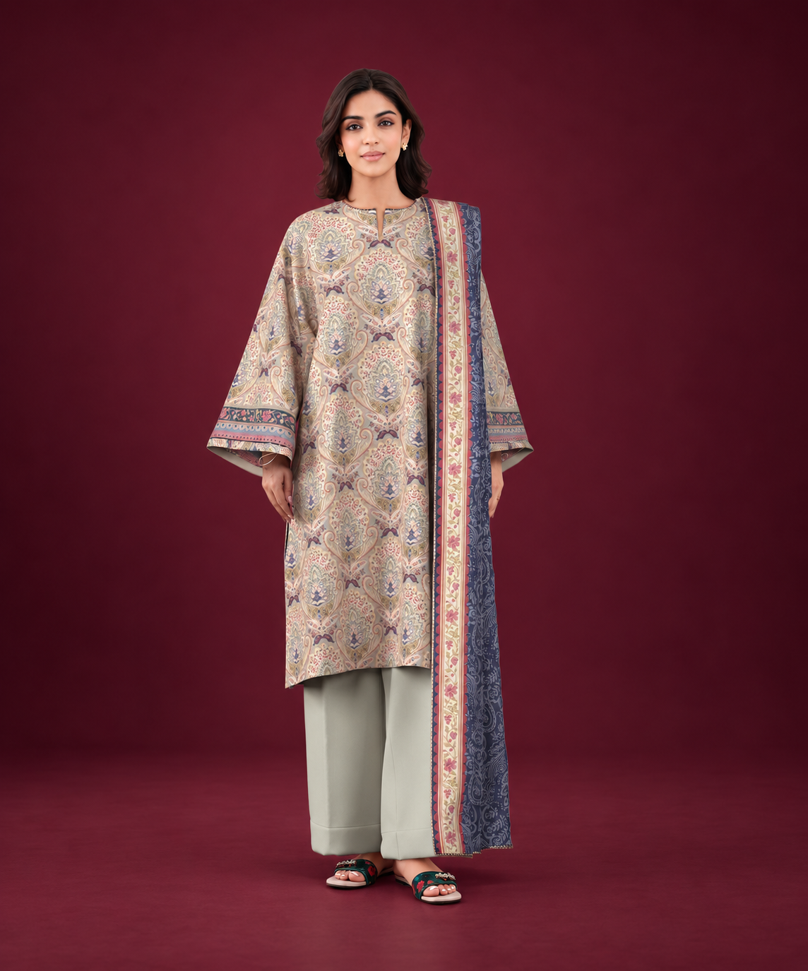 Sapphire 3 PIECE Unstitched - PRINTED LINEN SUIT