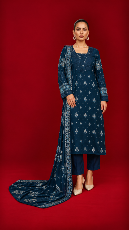 Nishat 3 Piece Unstitched Linen- Printed Suit