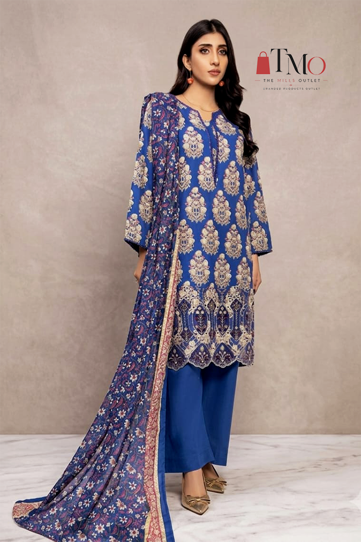 Nishat-Unstitched Embroidered Lawn 3pc